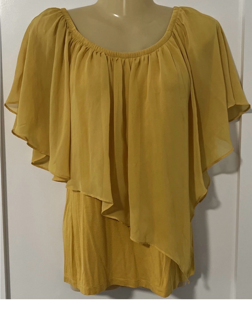 Thalia Sodi Mustard Yellow Asymmetrical Overlay Skirt